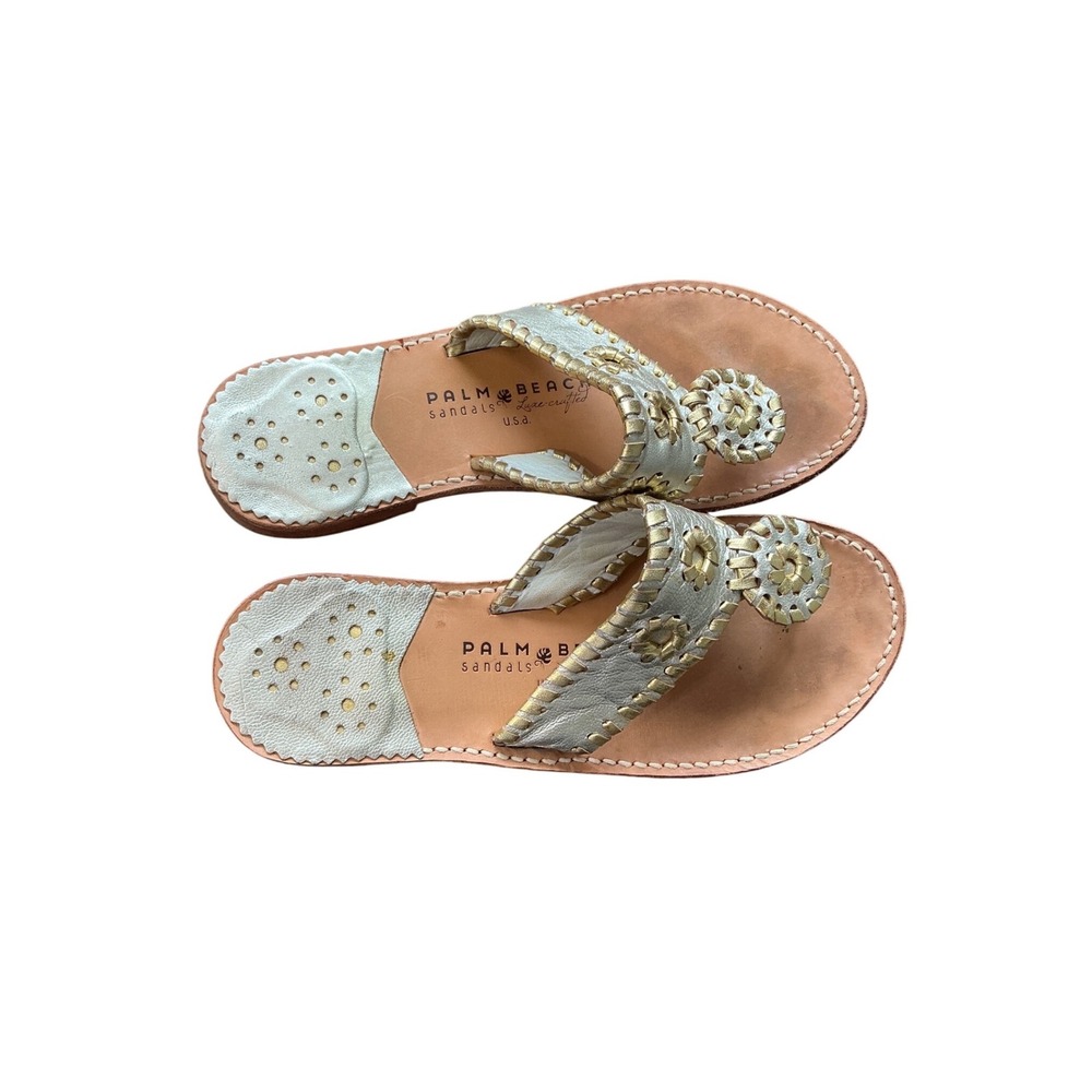 Palm Beach Sandals Womens Metallic Gold Silver Leather Navajo Thong Sandals 6 - Picture 10 of 10